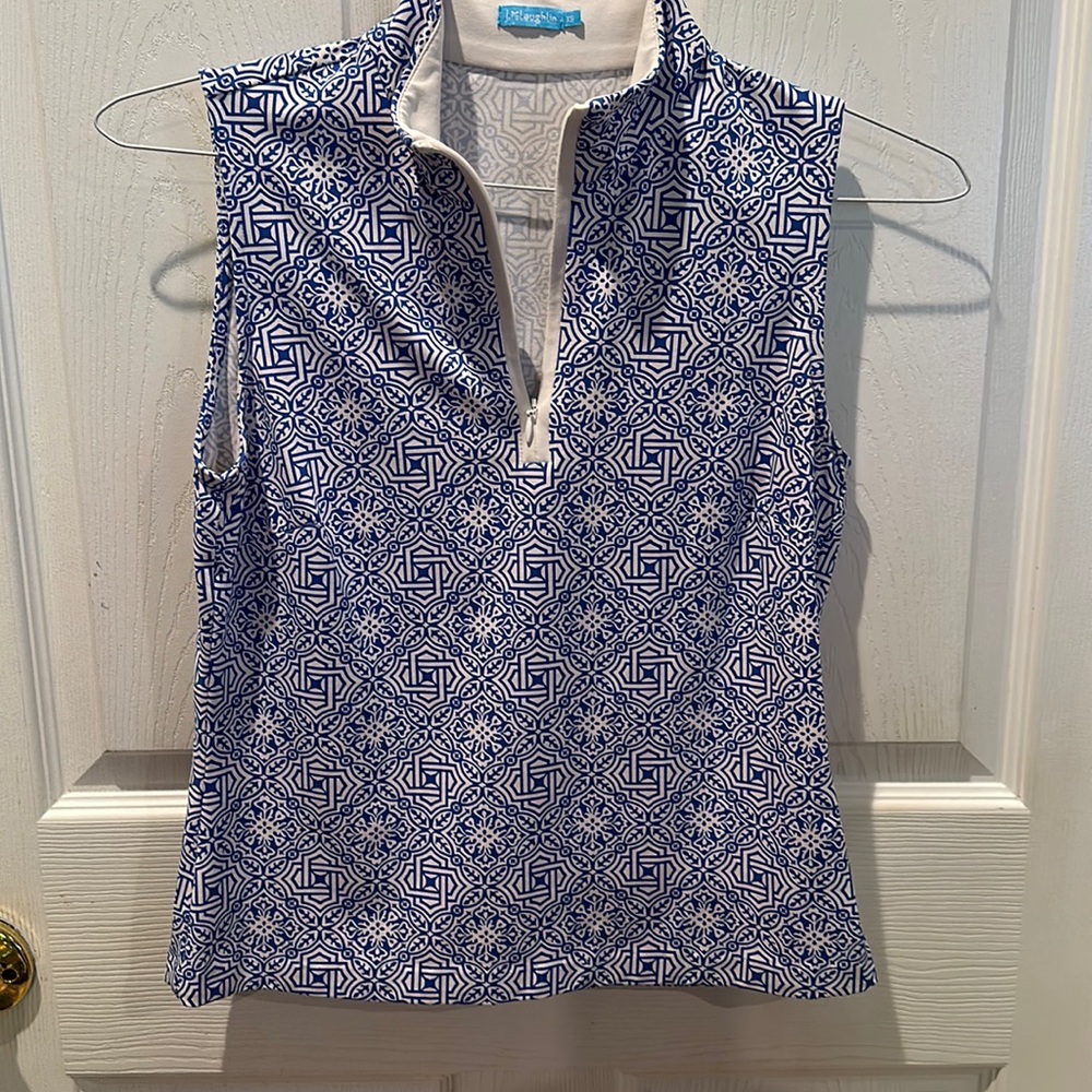 I. McLaughlin Women 1/4 Zip Sleeveless Polo Tank Crew blue/whit Size XS nwot